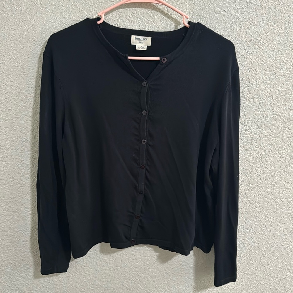 Brooks Black Button Up Cardigan Sweater Large